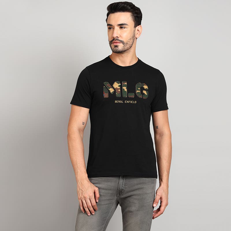 ROYAL ENFIELD MLG APPLIQUE T SHIRT BLACK