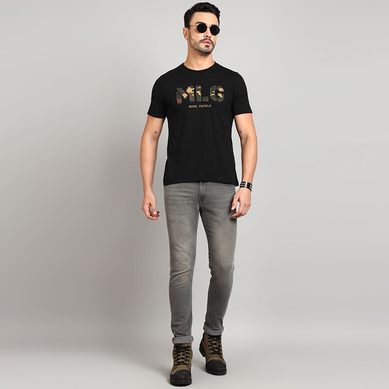 ROYAL ENFIELD MLG APPLIQUE T SHIRT BLACK