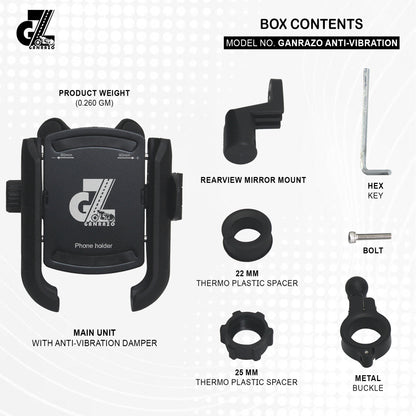 GZ Anti Vibration Damper with Quick Release 360° Rotation Waterproof Bike/Motorcycle/Scooter Mobile Phone Holder, Stand, Mount Ideal for Maps and GPS Navigation