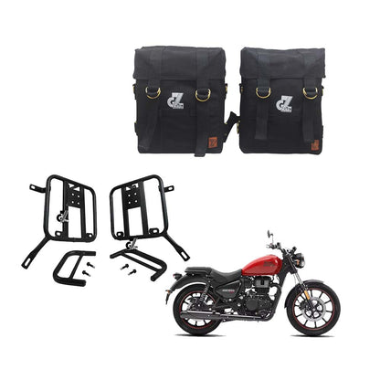 Black Canvas Pannier Bag Pair With Saddle Stay Pair Fit for Royal Enfield Meteor 350
