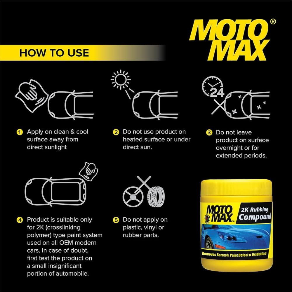 Motomax 2K Rubbing Compound 100g  Removes Minor Scratches, Swirl Marks,Paint defect and Oxidization from metal surfaces on Cars, Bike, Motorbikes