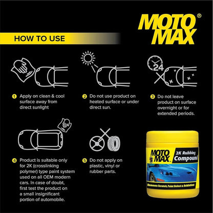 Motomax 2K Rubbing Compound 100g  Removes Minor Scratches, Swirl Marks,Paint defect and Oxidization from metal surfaces on Cars, Bike, Motorbikes