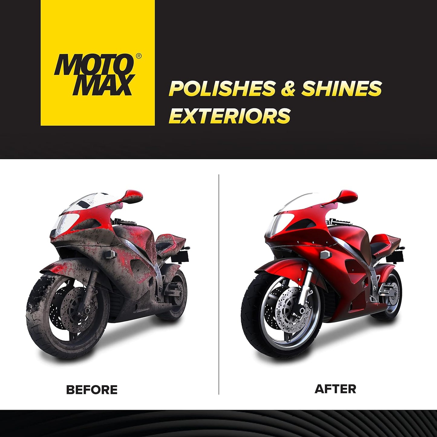 Motomax Bike Liquid Polish 50 ml Removes tough stains, High Gloss & Shine on painted metal and plastic surfaces