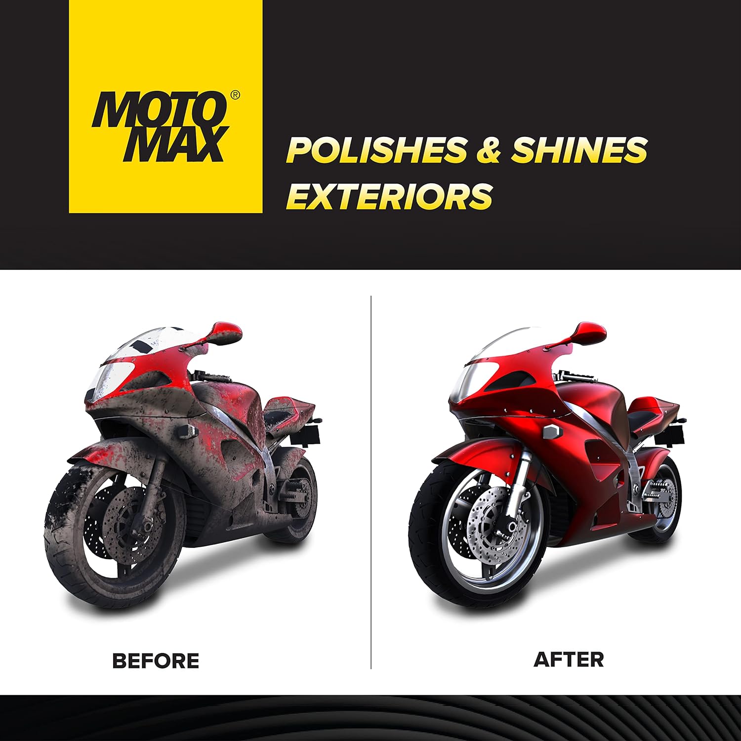 Motomax Bike Liquid Polish 50 ml Removes tough stains, High Gloss & Shine on painted metal and plastic surfaces