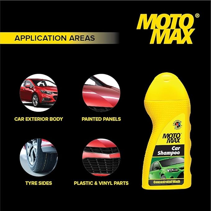 Motomax Car & Bike Shampoo 100 ml Concentrate Liquid  Removes Tough Stains, Cleans and Shines Cars, Bike, Motorbikes,Long lasting Gloss