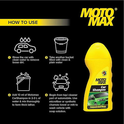 Motomax Car & Bike Shampoo 100 ml Concentrate Liquid  Removes Tough Stains, Cleans and Shines Cars, Bike, Motorbikes,Long lasting Gloss