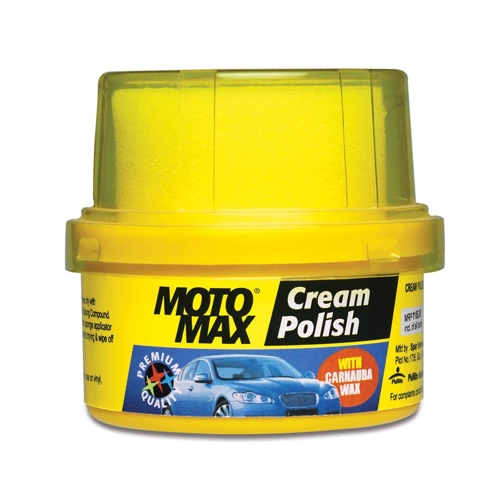 Motomax Cream Polish, 60gm with Carnuba Wax, with Sponge, Clean Polish Shine Cars, Motorcycle