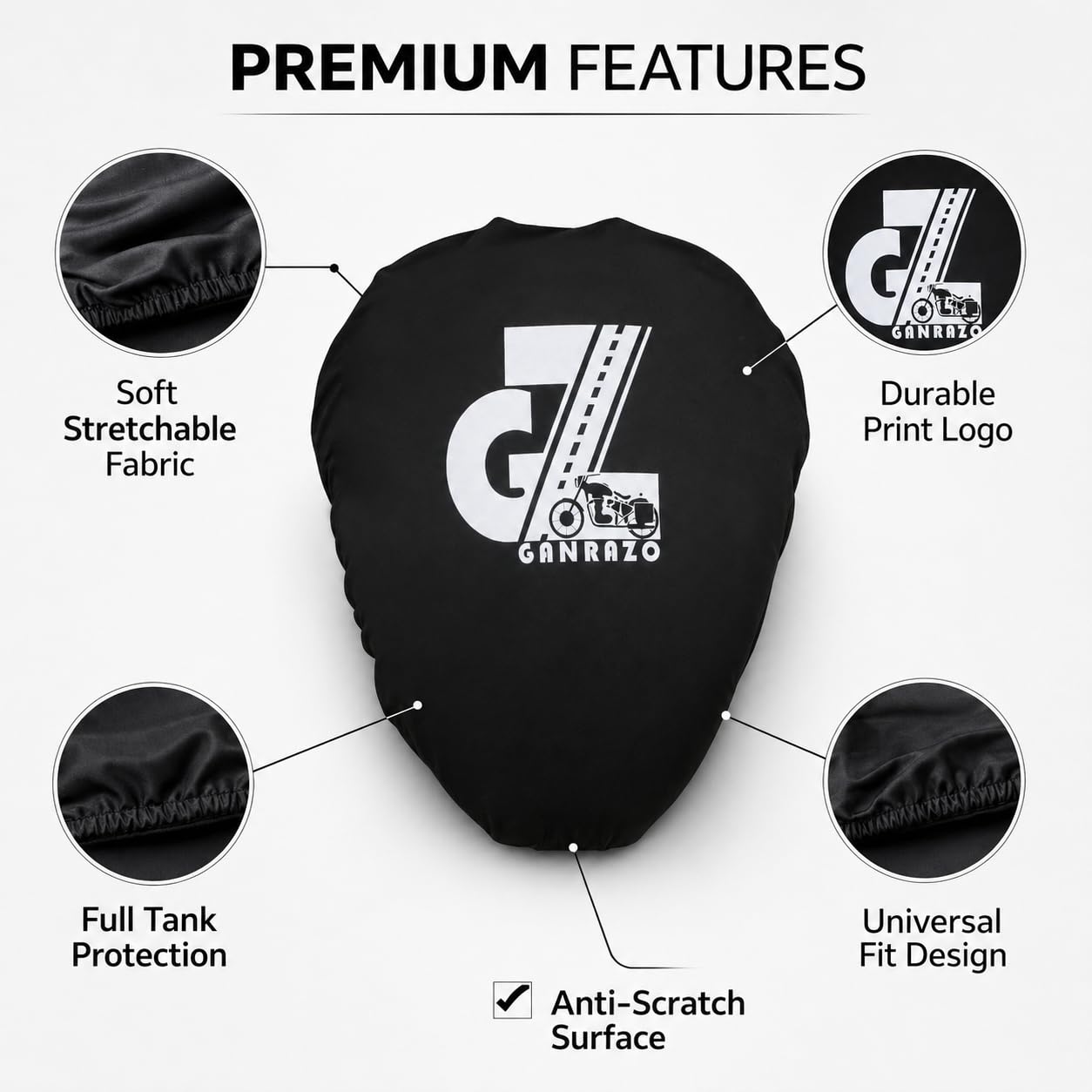 Motorcycle Fuel Tank Cover - Premium Elastic Dustproof & Scratch-Resistant Protector for New Classic, Bullet, Meteor, Goan Classic, Old Classic, Bullet 350 All Models, Black