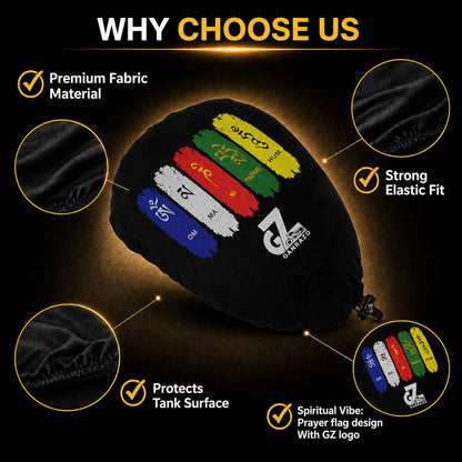 Motorcycle Fuel Tank Cover - Tibetan Prayer Flag, Spiritual Design & Scratch-Resistant Protector for Old/New Classic, Bullet, Meteor, Goan Classic 350 All Models, Black