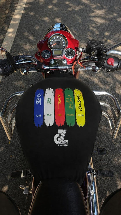 Motorcycle Fuel Tank Cover - Tibetan Prayer Flag, Spiritual Design & Scratch-Resistant Protector for Old/New Classic, Bullet, Meteor, Goan Classic 350 All Models, Black