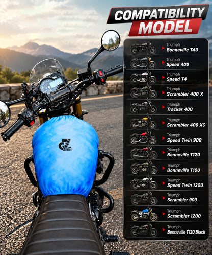Motorcycle Fuel Tank Cover Dual Shade - Premium Elastic Dustproof & Scratch-Resistant Protector for Triumph Speed 400/400 T4, Scrambler 400 X/XC, Tracker & Thruxton 400 All Models, Blue
