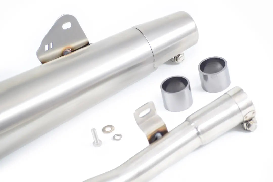 PoweRage Slip-On Exhaust with De-cat pipe Cone type for Royal Enfield Bear 650  – Brushed Finish