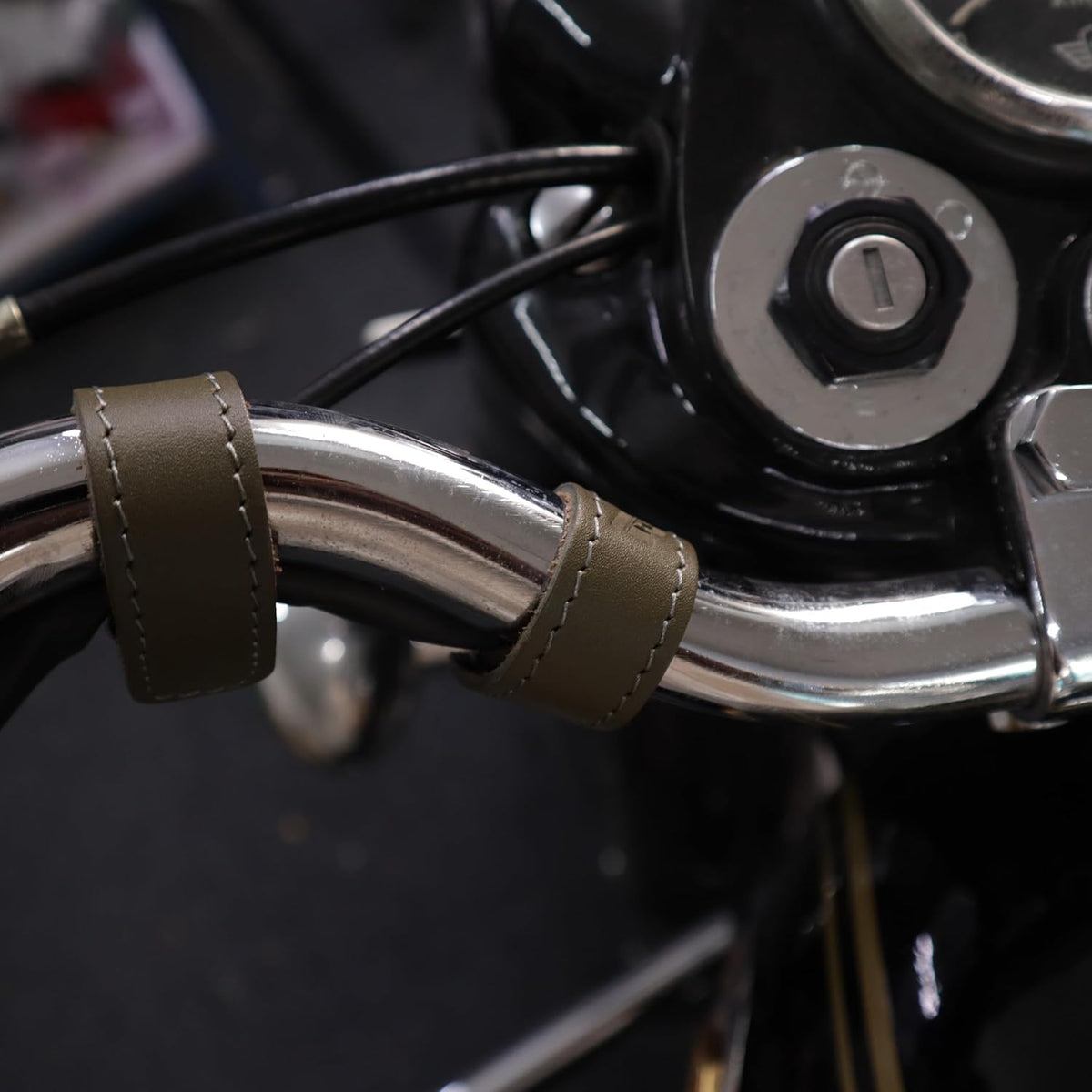 Premium Leather Handlebar Cable Wrap for Motorcycles | Wire Management & Protection Cover | Universal Fit | Set of 4 | (Olive)