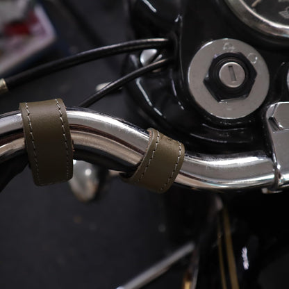 Premium Leather Handlebar Cable Wrap for Motorcycles | Wire Management & Protection Cover | Universal Fit | Set of 4 | (Olive)