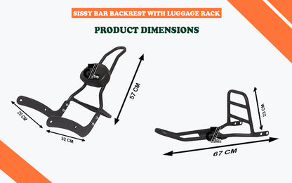 Black Carrier Rack with Backrest For Royal Enfield Meteor 350 (Sissy Bar)
