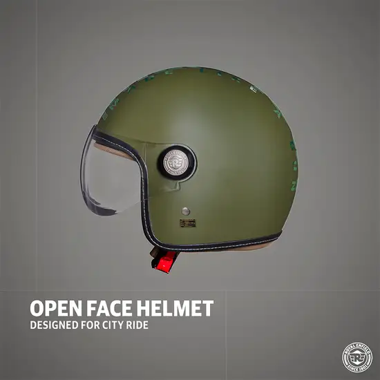 ROYAL ENFIELD CHOPPER MLG CAMO HELMET WITH CLEAR VISOR BATTLE GREEN