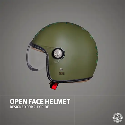 ROYAL ENFIELD CHOPPER MLG CAMO HELMET WITH CLEAR VISOR BATTLE GREEN