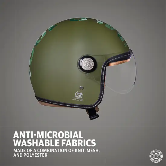 ROYAL ENFIELD CHOPPER MLG CAMO HELMET WITH CLEAR VISOR BATTLE GREEN