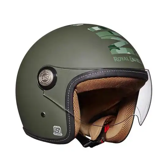 ROYAL ENFIELD CHOPPER MLG CAMO HELMET WITH CLEAR VISOR BATTLE GREEN
