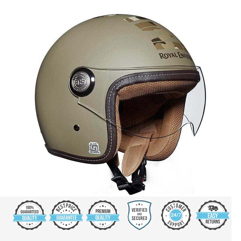 ROYAL ENFIELD CHOPPER MLG CAMO HELMET WITH CLEAR VISOR DESERT STORM