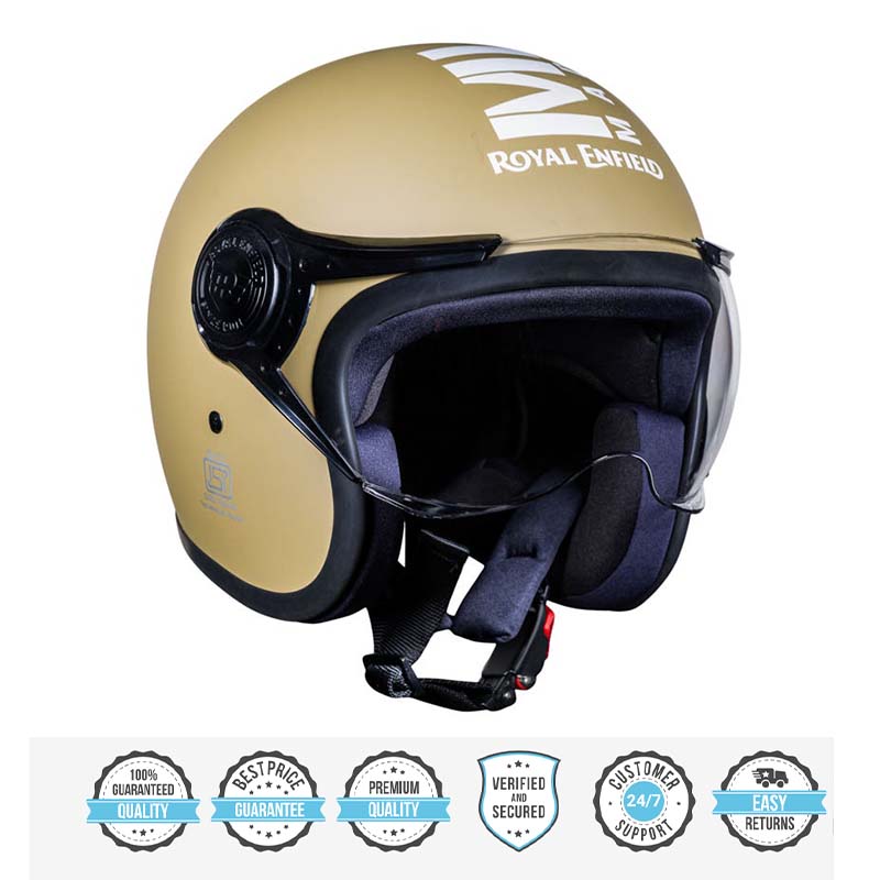 ROYAL ENFIELD JET OPEN FACE MLG HELMET WITH CLEAR VISOR MATT DESERT STORM