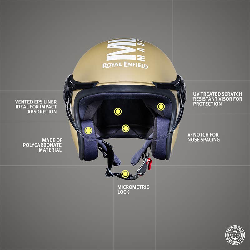 ROYAL ENFIELD JET OPEN FACE MLG HELMET WITH CLEAR VISOR MATT DESERT STORM