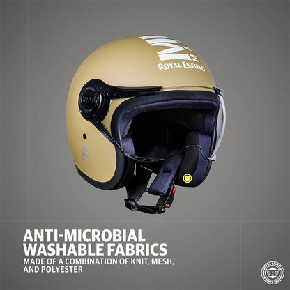 ROYAL ENFIELD JET OPEN FACE MLG HELMET WITH CLEAR VISOR MATT DESERT STORM