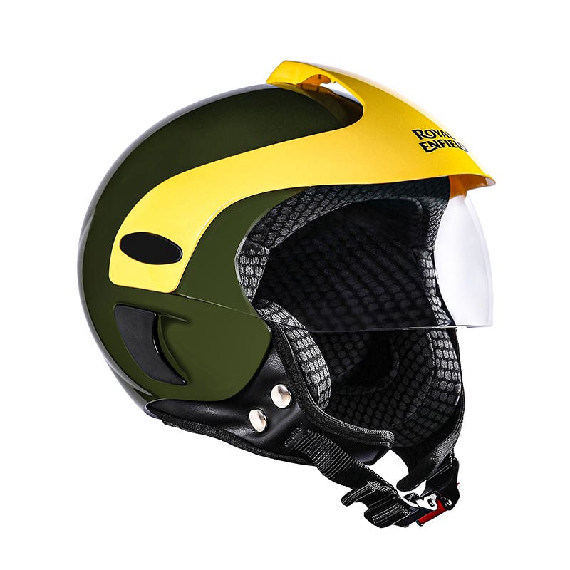 ROYAL ENFIELD SPARKY OPEN FACE MLG KIDS HELMET BLACK, OLIVE