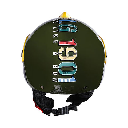 ROYAL ENFIELD SPARKY OPEN FACE MLG KIDS HELMET BLACK, OLIVE