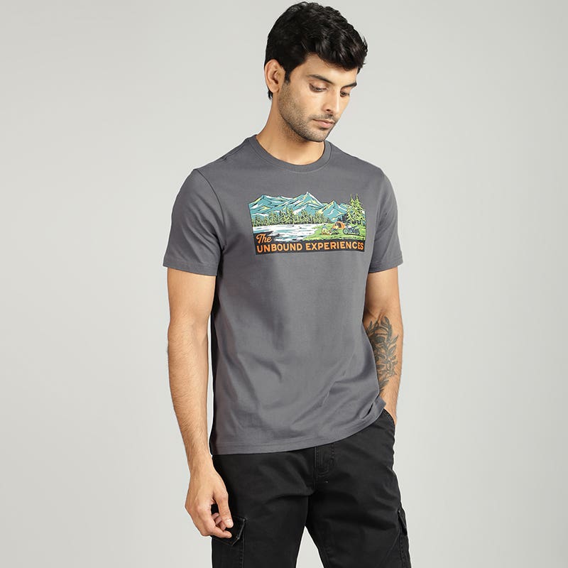 ROYAL ENFIELD THE UNBOUND EXPERIENCES T SHIRT CHARCOAL