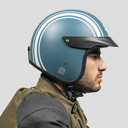 ROYAL ENFIELD TWIN STRIPES SUNPEAK HELMET MATT SQUADRON BLUE
