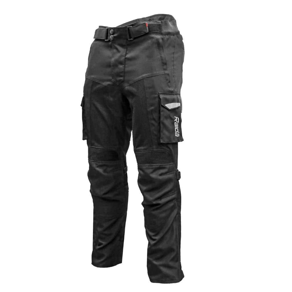 Raida Rover Motorcycle Riding Pant Level 2 Protection  Cargo Pockets Rain & Thermal Liner Included Black