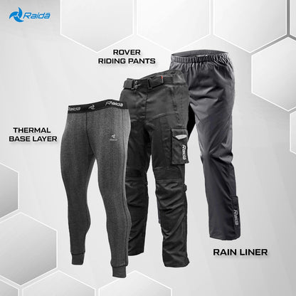 Raida Rover Motorcycle Riding Pant Level 2 Protection  Cargo Pockets Rain & Thermal Liner Included Black