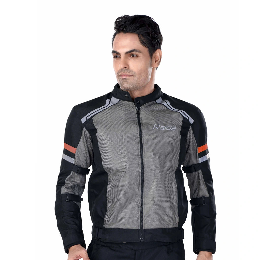 Raida Tourer Motorcycle Riding Jacket Level 2 Armors Lightweight Abrasion resistance Fabric Grey & Red