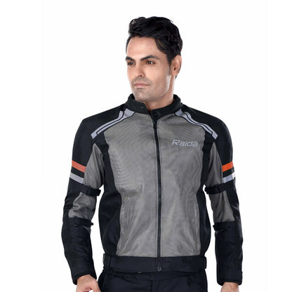 Raida Tourer Motorcycle Riding Jacket Level 2 Armors Lightweight Abrasion resistance Fabric Grey & Red