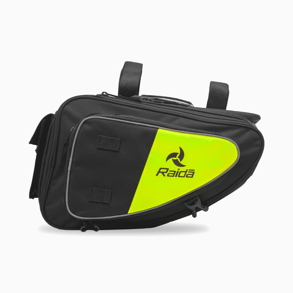 Raida Polyester V50 Motorcycle Saddle Bag Pair 50 Ltr For All Bikes With Rain Cover HI-VIZ