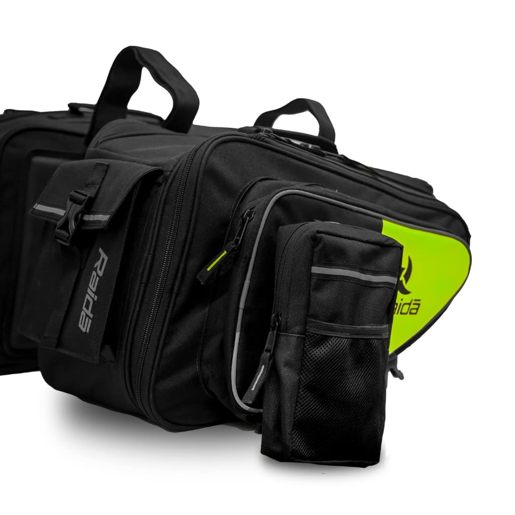 Raida Polyester V50 Motorcycle Saddle Bag Pair 50 Ltr For All Bikes With Rain Cover HI-VIZ