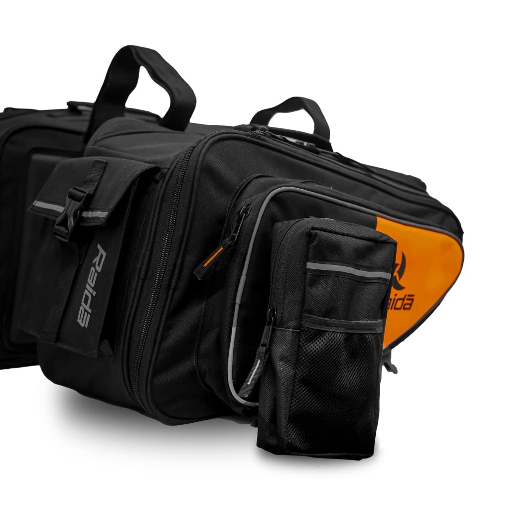 Raida Polyester V50 Motorcycle Saddle Bag Pair 50 Ltr For All Bikes With Rain Cover Orange