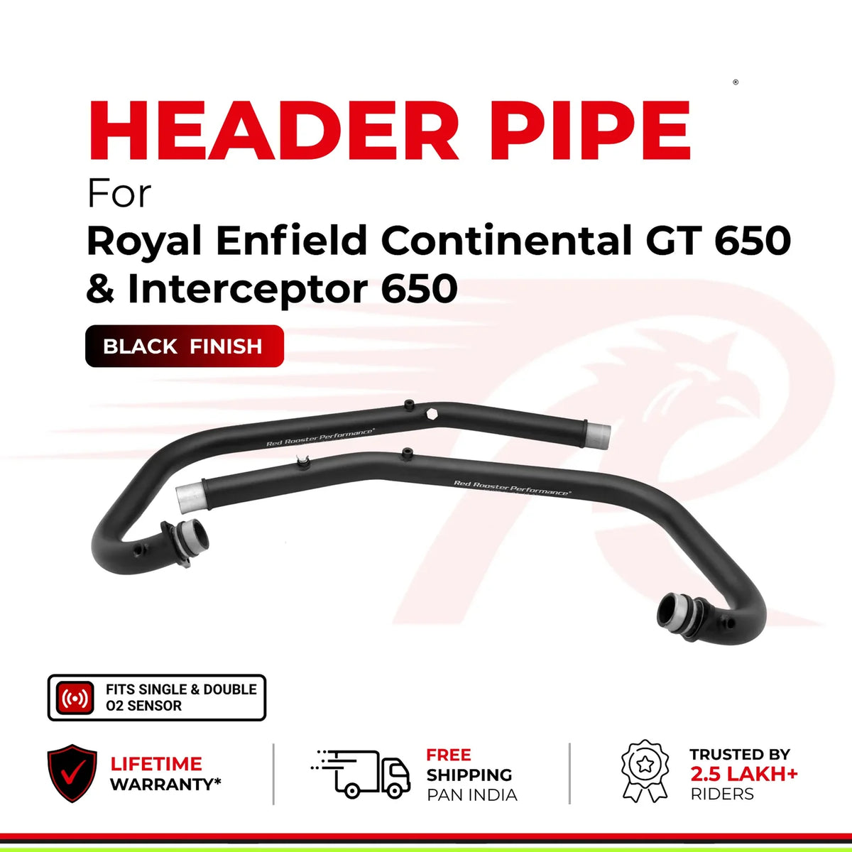 Red Rooster Performance Header Pipe / Bend Pipe for Royal Enfield Continental GT & Interceptor 650 - Black Finish