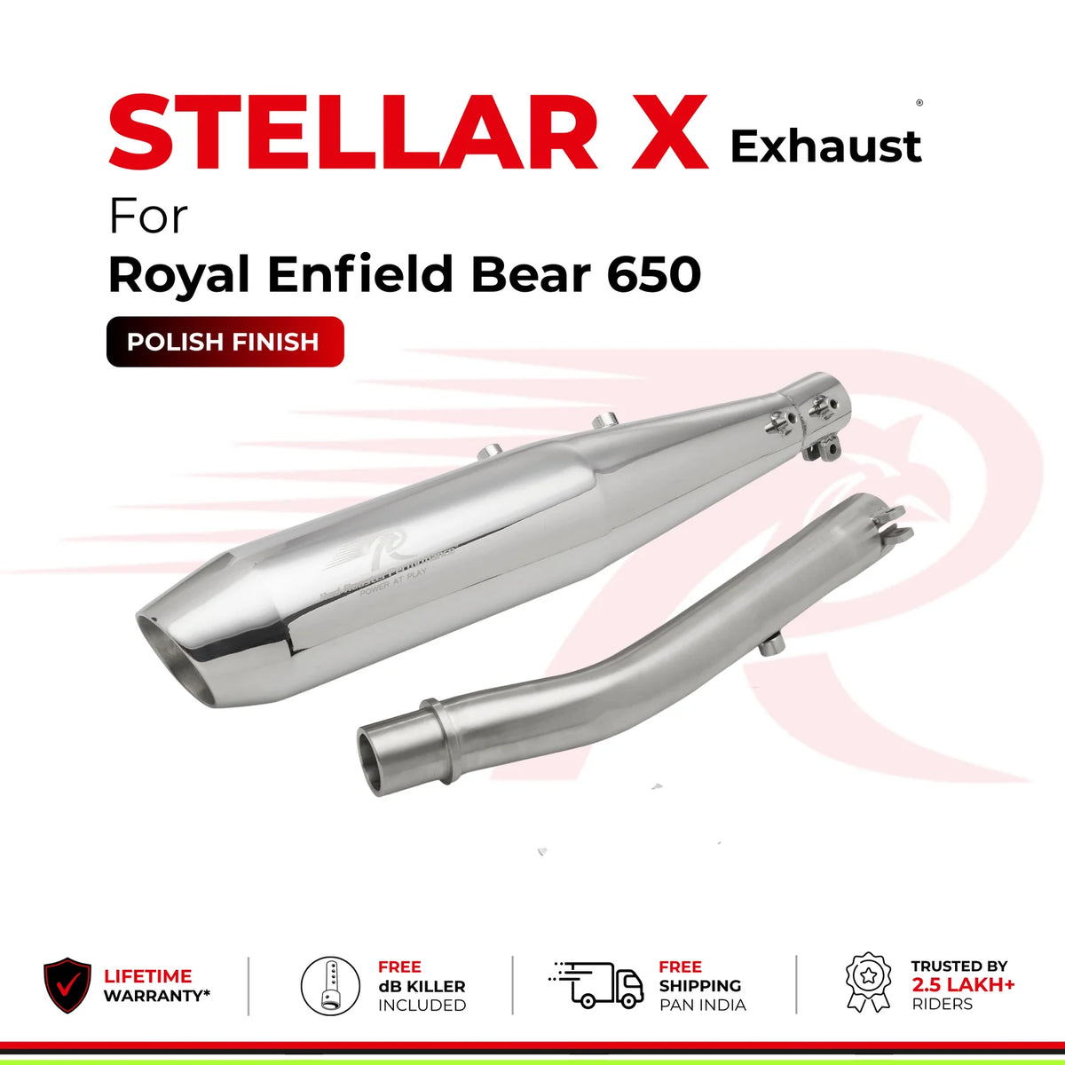 Red Rooster Performance Stellar X Exhaust for Royal Enfield Bear 650 - Polish Finish