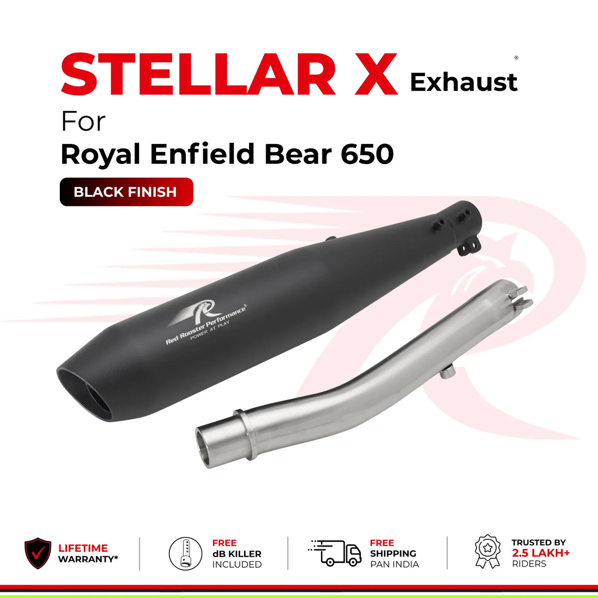 Red Rooster Performance Stellar X Exhaust for Royal Enfield Bear 650 - Black Finish