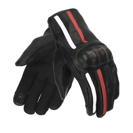 Royal Enfield Gritty Black Red & White Riding Gloves