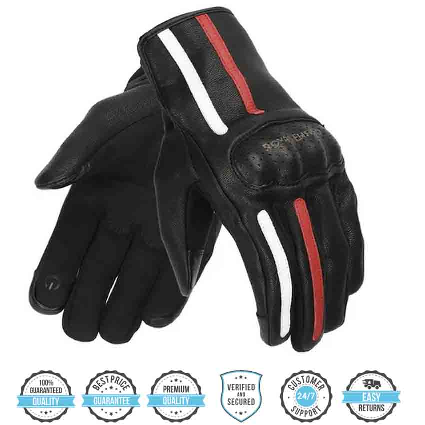 Royal Enfield Gritty Black Red & White Riding Gloves