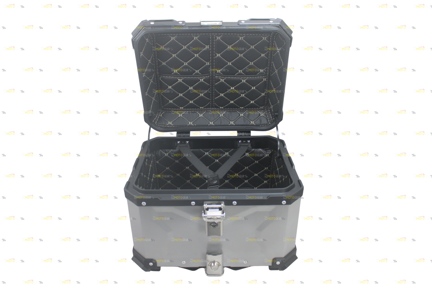 Silver Aluminum Luggage Top Box With Pads 45 LTR Compatible With Universal Motorcycle