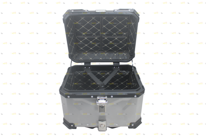 Silver Aluminum Luggage Top Box With Pads 45 LTR Compatible With Universal Motorcycle