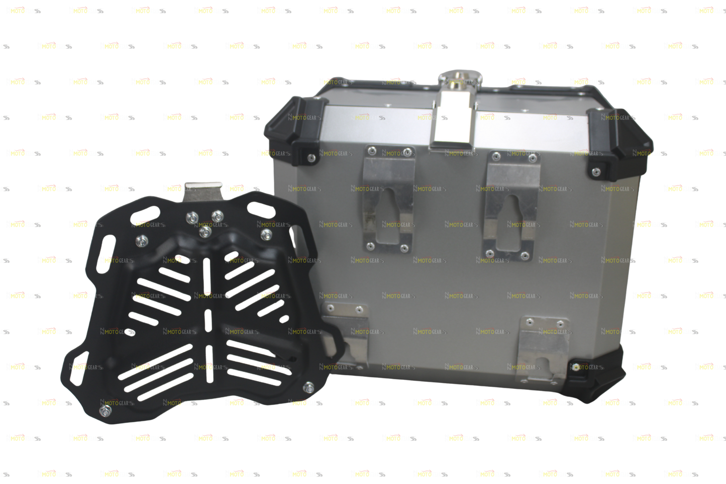 Silver Aluminum Luggage Top Box With Pads 45 LTR Compatible With Universal Motorcycle