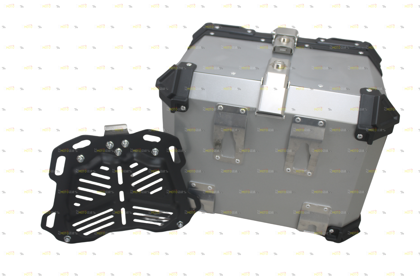 Silver Aluminum Luggage Top Box With Pads 45 LTR Compatible With Universal Motorcycle