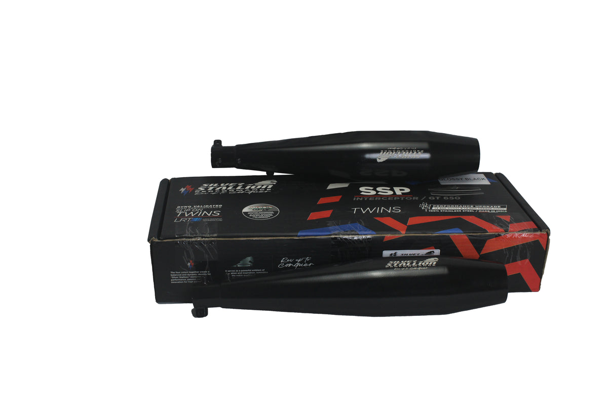 Silver Stallion Performance Silencer Exhaust Gloss Black For Interceptor & Continental GT 650 Twins
