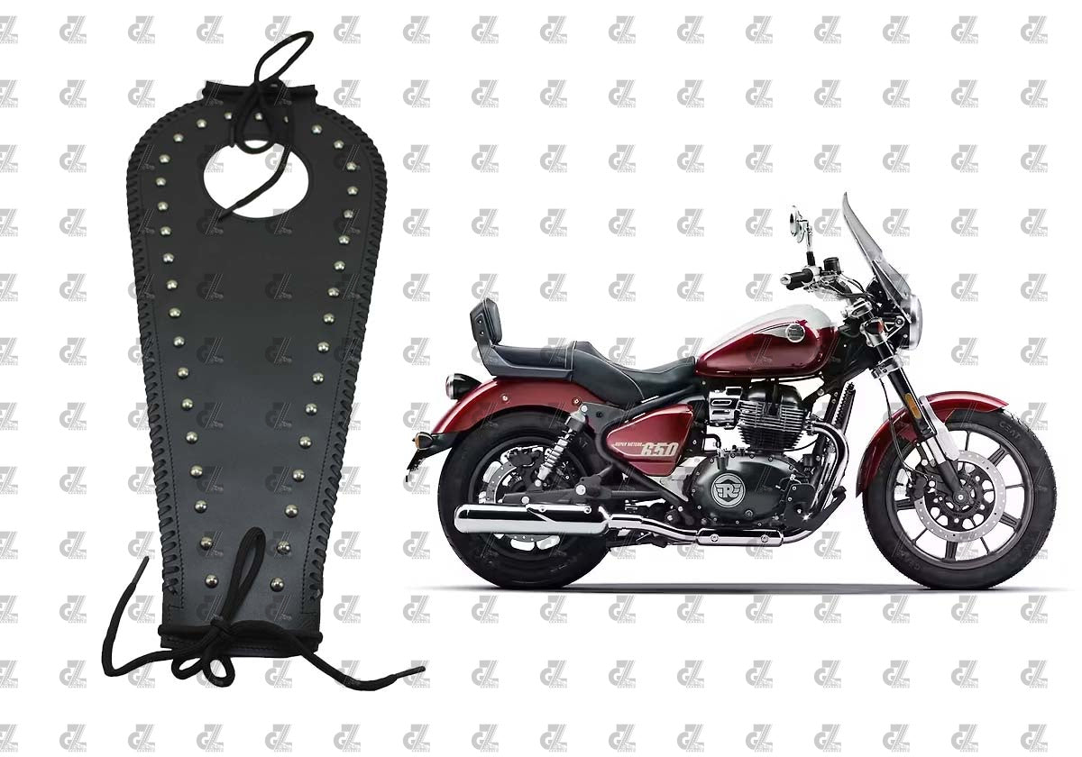 Leather Tank Strap Bag Black for Royal Enfield Super Meteor 650