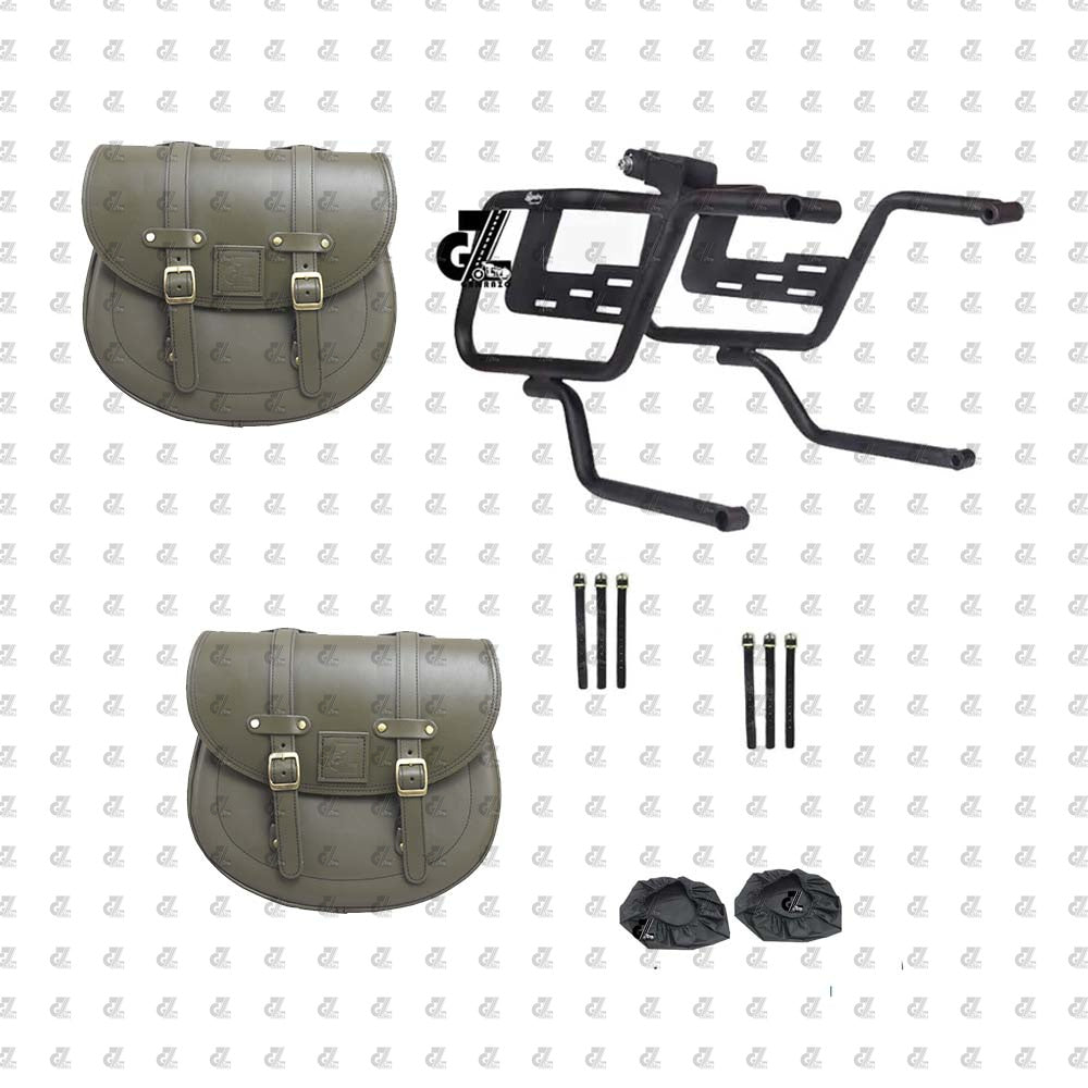 Leather Saddle Bag Green with Saddle Stay Pair For Super Meteor 650
